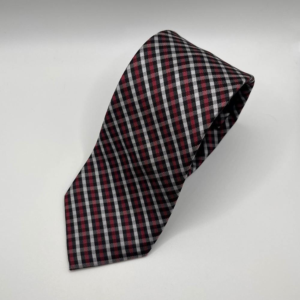 US Polo Assn Mens Tie Red Black White Gingham Plaid Polyester Formal